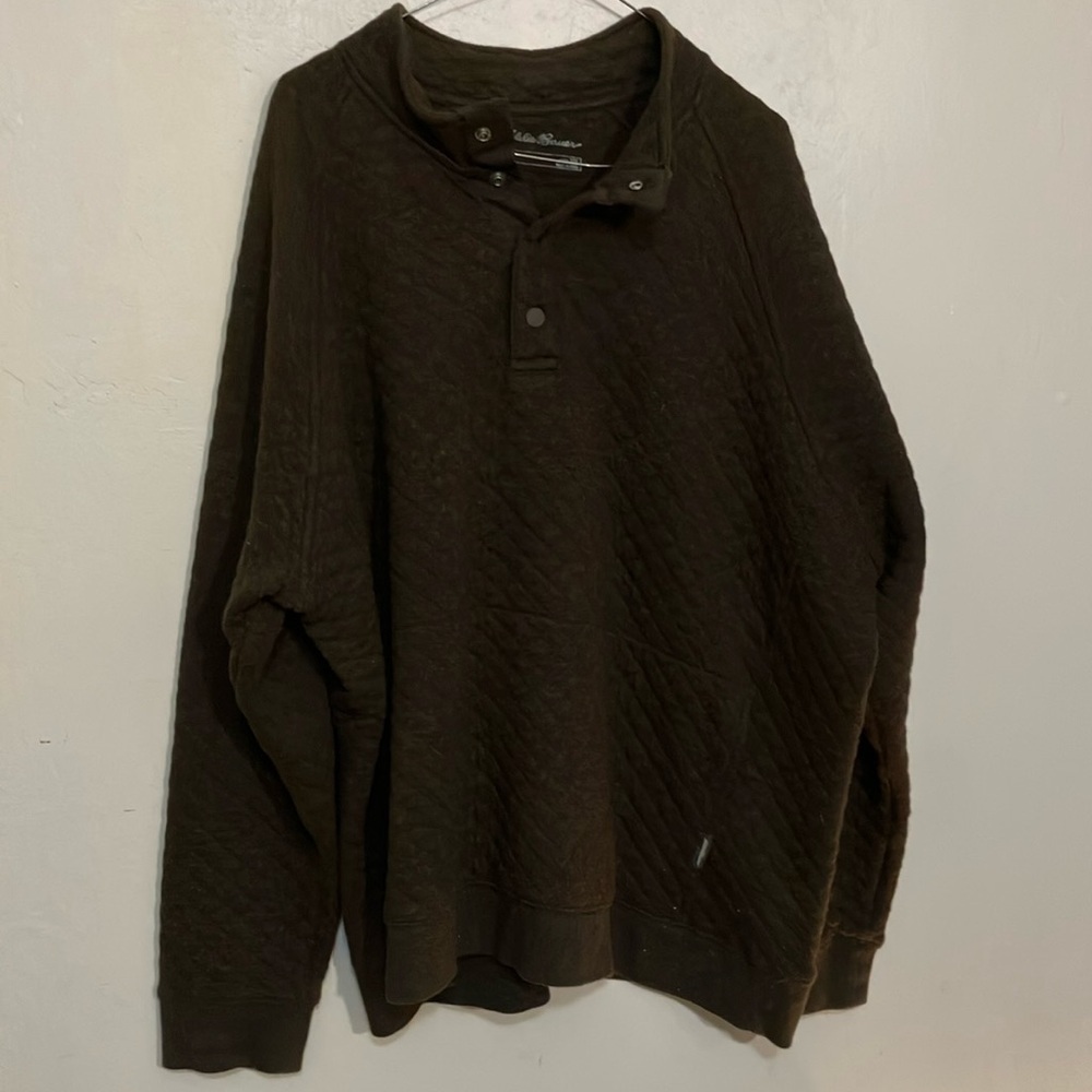 Eddie Bauer cotton blend quilted pulloverr snap Henley with kangaroo pocket XXL